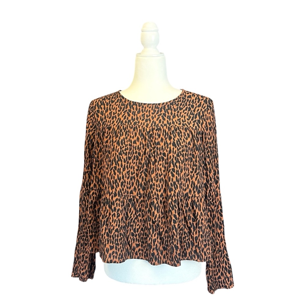 Leopard Print GAP Top Size M Animal Print Mocha Brown Flowy Mob Wife Boho Indie